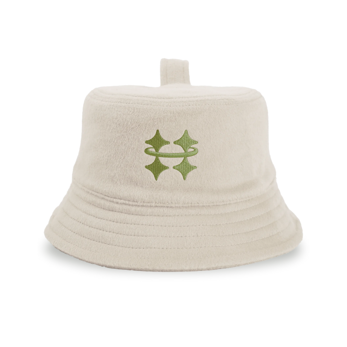 Halo sauna hat in Olive/White, front view