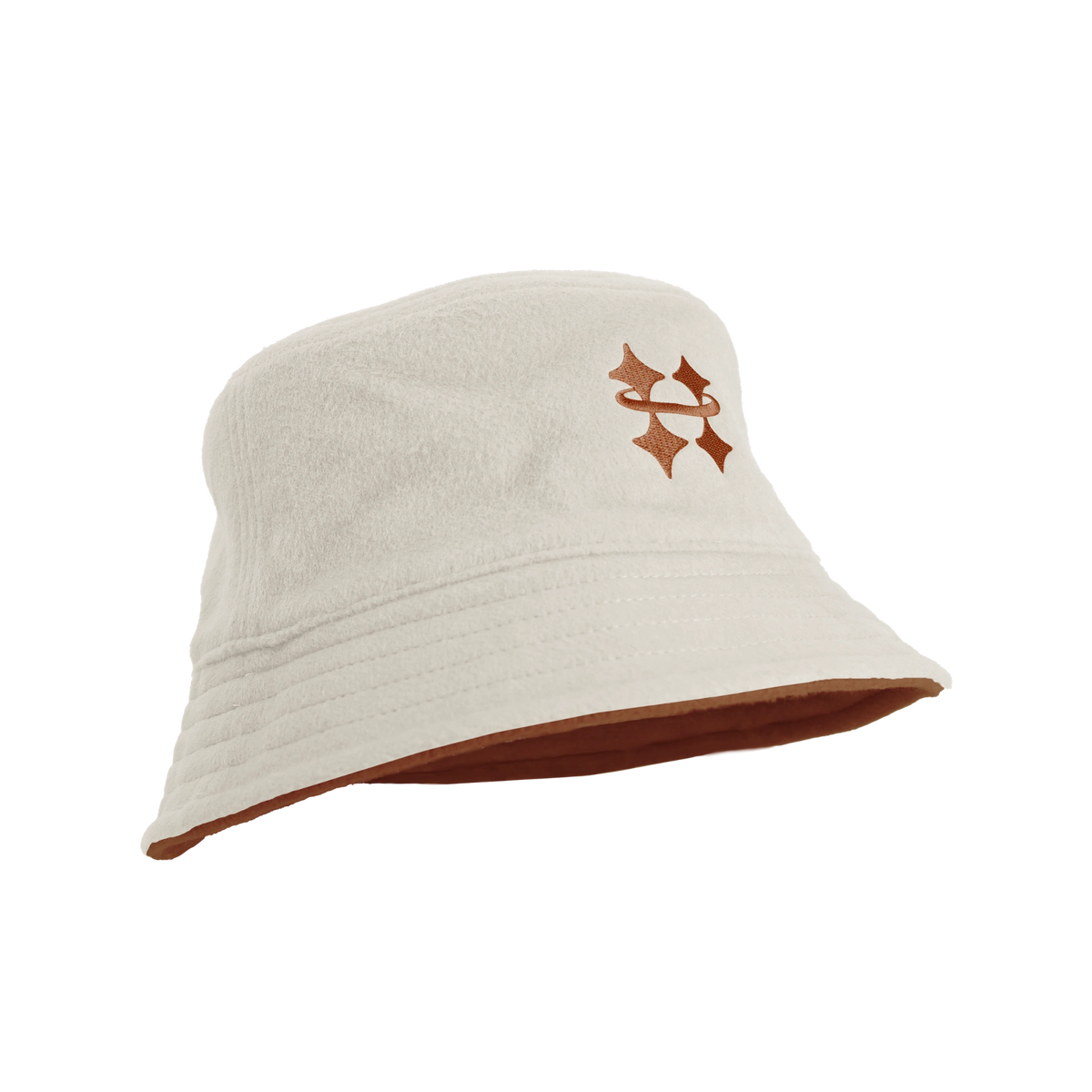 Halo sauna hat in Copper/White, side view showing hand-sewn brim