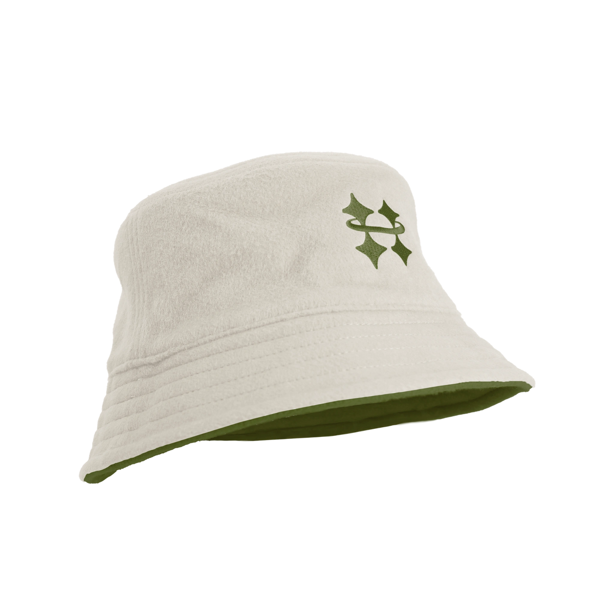 Halo sauna hat in Olive/White, side view showing hand-sewn brim